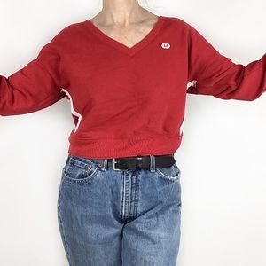Abercrombie y2k oversized v-neck red sweatshirt patch logo 90s cropped